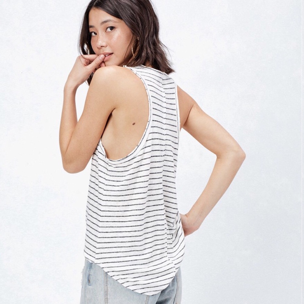 NEW! Top Linen Rayon Stripe Racerback Muscle Tank - Picture 5 of 8